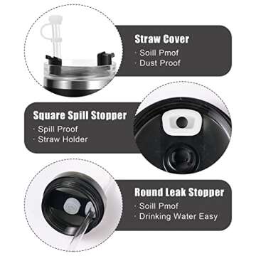 Silicone Spill Proof Stopper Set, Tumbler Accessory Including 2pcs Round Spill Stoppers, 2pcs Square Spill Plug and 2pcs Straw Covers Compatible with Stanley Cup 1.0 40/30oz