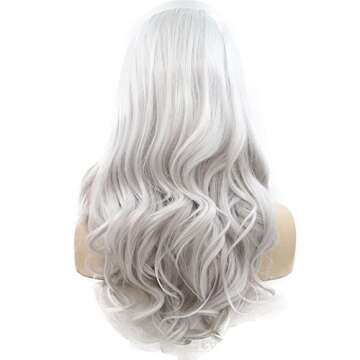 Melody Wig Silver Gray Lace Wigs For Women Body Wave Side Part Silver Grey Synthetic Lace Front Wigs 180% Density Half Hand Tied Heat Resistant Fiber Hair 24''