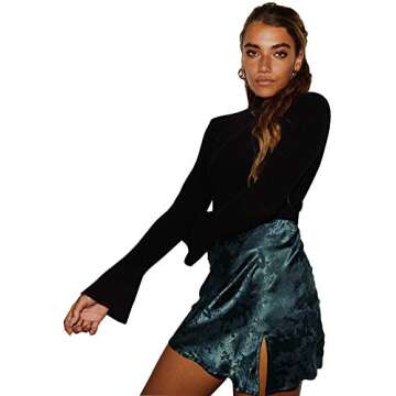 LYANER Women's Elegant Jacquard Side Split Slit Zipper High Waist Mini Short Skirt Dark Green X-Small