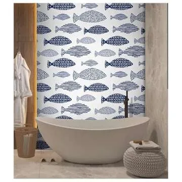 HAOKHOME Peel and Stick Wallpaper Abstract Underwater World Fish Trellis Indigo Blue Removable contactpaper for Home Bathroom Decorations 17.7in x 118in