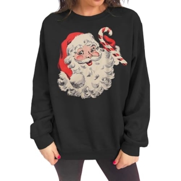 IZYJOY Women Christmas Santa Sweatshirt Retro Santa Claus Pullover Oversized Top Crewneck Long Sleev...