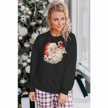 IZYJOY Women Christmas Santa Sweatshirt Retro Style Chic