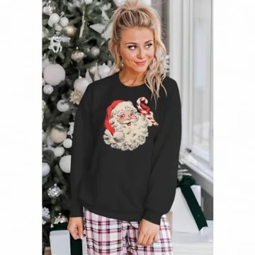 IZYJOY Women Christmas Santa Sweatshirt Retro Style Chic