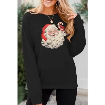 IZYJOY Women Christmas Santa Sweatshirt Retro Style Chic