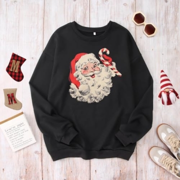 IZYJOY Women Christmas Santa Sweatshirt Retro Style Chic