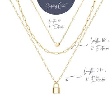 Ava Riley Necklace for Women, 14K Gold-Plated Dainty Choker, 3 Piece Sets - Heart Choker+Lock Necklaces for Women, Trendy Beach Jewelry