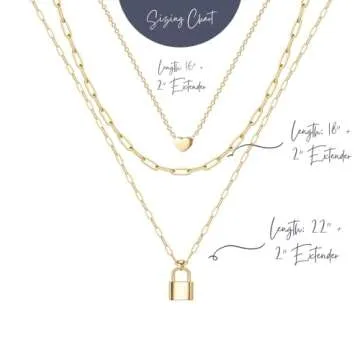 Ava Riley Necklace for Women, 14K Gold-Plated Dainty Choker, 3 Piece Sets - Heart Choker+Lock Necklaces for Women, Trendy Beach Jewelry