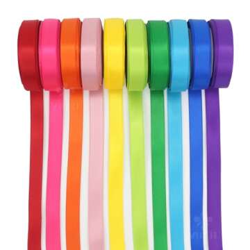 MEEDEE Rainbow Ribbon Solid Color Assortment 10 Colors Double Face Satin Ribbon for Gift Wrapping Ha...