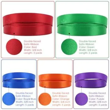 MEEDEE Rainbow Ribbon Solid Color Assortment 10 Colors Double Face Satin Ribbon for Gift Wrapping Happy Birthday Party Decorations, 3/8" X 5 Yard Each Total 50 Yds Per Package
