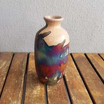 RAAQUU Koban 7 inch Raku Ceramic Pottery Vase - Half Copper Matte Raku Pottery with Water Tube