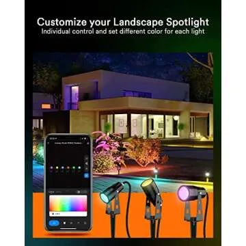 Lumary 56Ft Smart Landscape Lights Waterproof 6 Pack Low Voltage, RGBAIWW Color Changing Spotlight Outdoor Lights for Christmas Decorations, WiFi APP/Voice/Remote Control, Compatible with Alexa