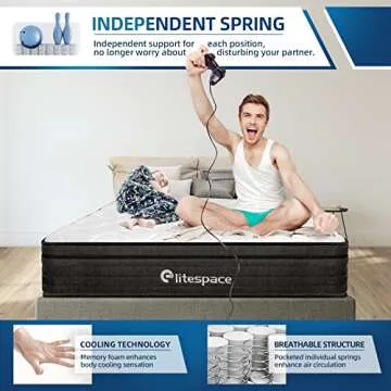 elitespace Queen Size Mattress,10 Inch Grey Memory Foam Hybrid Queen Mattresses in a Box,Individual Pocket Spring Breathable Comfortable for Sleep Supportive and Pressure Relief, CertiPUR-US.