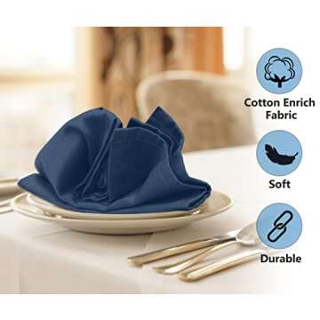 Ruvanti Cloth Napkins Set of 12, 18x18 Inches Napkins Cloth Washable, Soft, Durable, Absorbent, Cotton Blend. Table Dinner Napkins Cloth for Hotel, Lunch, Restaurant, Weddings, Parties - Navy Blue
