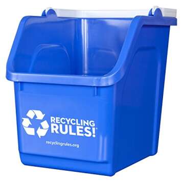 Recycling Rules 6 Gallon Stackable Recycling Bin Container in Blue, Eco-Friendly BPA-Free Handy Recy...