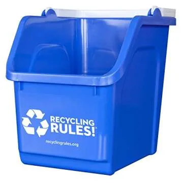 Recycling Rules 6 Gallon Stackable Recycling Bin Container in Blue, Eco-Friendly BPA-Free Handy Recy...