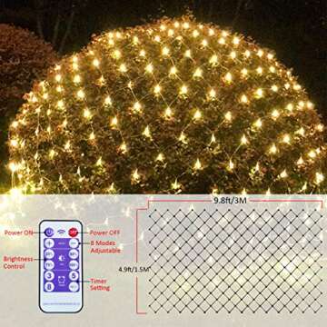 Abkshine 180 LED Solar Christmas Net Lights 10Ft x 4.9Ft, 8 Modes Solar Christmas Bush Lights, Waterproof Outdoor Solar Christmas Lights for Christmas Tree Bushes Garden Yard Fence Wall, Warm White