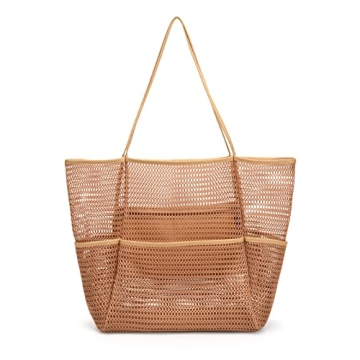 Large Waterproof Mesh Beach Tote with Multiple Pockets 2024