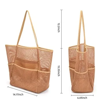 Large Waterproof Mesh Beach Tote with Multiple Pockets 2024