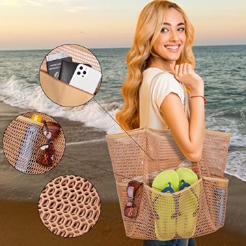 Large Waterproof Mesh Beach Tote with Multiple Pockets 2024