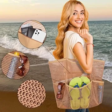Large Waterproof Mesh Beach Tote with Multiple Pockets 2024