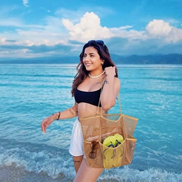 Large Waterproof Mesh Beach Tote with Multiple Pockets 2024