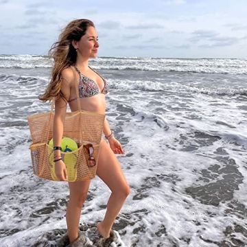 Large Waterproof Mesh Beach Tote with Multiple Pockets 2024
