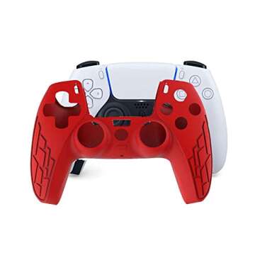 Controller Skins Covers Set for PS5 Playstation 5 Silicone Anti-Slip with Thumb Grips (Red Skin x 1 + Thumb Grips x 8)…