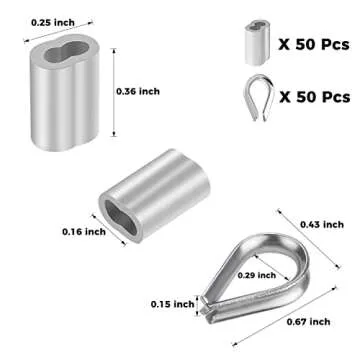 IETFULL 1/16 Wire Rope, 1/16 in. x328 ft. Aircraft Cable, 304 Stainless Steel Cable, 7x7 368 lbs Breaking Strength Steel Wire with 50pcs Thimbles and 50pcs Crimping Sleeves, Clothesline Trellis Wires