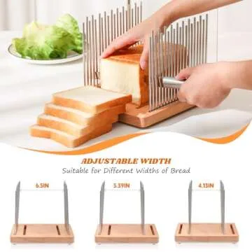 Bread Slicer, Bread Slicer For Homemade - Bread Cutting Guide Adjustable, Stainless Steel Slicing Guide, Durable and Stable Wooden Structure with Bread Knife