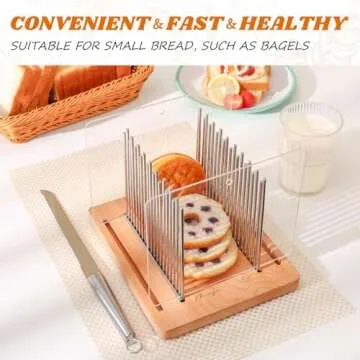 Bread Slicer, Bread Slicer For Homemade - Bread Cutting Guide Adjustable, Stainless Steel Slicing Guide, Durable and Stable Wooden Structure with Bread Knife