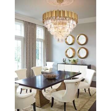 Akeelighting Gold Chandeliers Modern Crystal Chandelier for Dining Room 9 Light High Ceiling Foyer C...