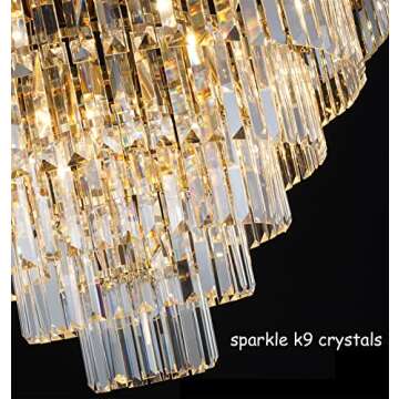 Akeelighting Gold Chandeliers Modern Crystal Chandelier for Dining Room 9 Light High Ceiling Foyer Ceiling Hanging Pendant Chandelier 5 Tier Lighting Fixture Hall Entryway 27.5"