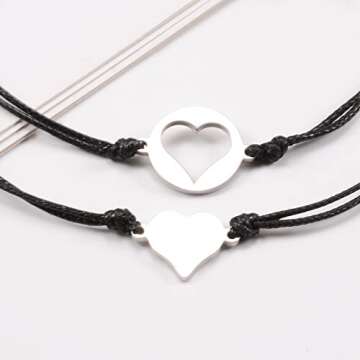 GBTBYS First Day of Schol Gifts 2 Pcs Heart Bracelet Mommy and Me Matching Wish Bracelets Set for Mother Daughter Son Women Jewelry Gift