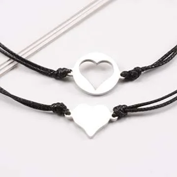 GBTBYS First Day of Schol Gifts 2 Pcs Heart Bracelet Mommy and Me Matching Wish Bracelets Set for Mother Daughter Son Women Jewelry Gift