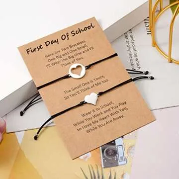 GBTBYS First Day of Schol Gifts 2 Pcs Heart Bracelet Mommy and Me Matching Wish Bracelets Set for Mother Daughter Son Women Jewelry Gift
