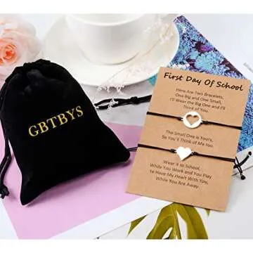 GBTBYS First Day of Schol Gifts 2 Pcs Heart Bracelet Mommy and Me Matching Wish Bracelets Set for Mother Daughter Son Women Jewelry Gift