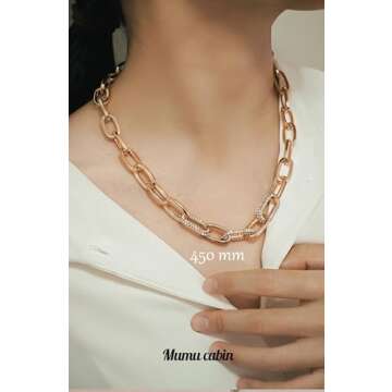 MUMU CABIN Chunky Gold Paperclip Link Chain Necklace with Cubic zirconia for Women, Dainty 18K Gold ...