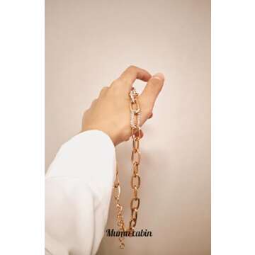 MUMU CABIN Chunky Gold Paperclip Link Chain Necklace with Cubic zirconia for Women, Dainty 18K Gold Plated with Fashion Designer Style, Looks Trendy MU007-1