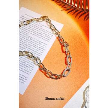 MUMU CABIN Chunky Gold Paperclip Link Chain Necklace with Cubic zirconia for Women, Dainty 18K Gold Plated with Fashion Designer Style, Looks Trendy MU007-1