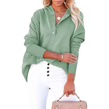 AlvaQ Womens Button Up V Neck Hoodies Casual Long Sleeve Sweatshirts Loose Ribbed Pullover Tops with...