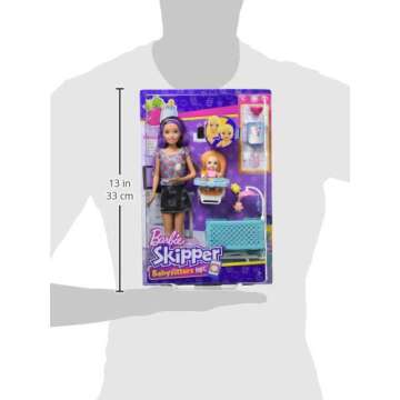 Barbie Skipper Babysitters Inc Playset with Skipper Doll, Color-Change Baby Doll & Accessories Including High Chair & Crib Furniture