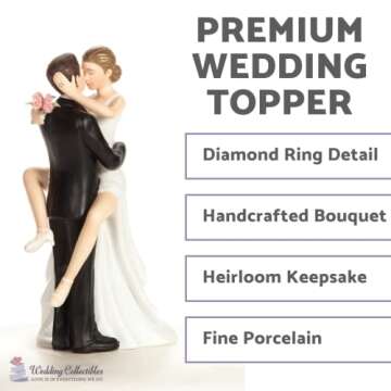 Wedding Collectibles Funny Kissing Wedding Cake Topper with Bride and Groom | Fun, Humorous Figurine...