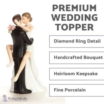 Wedding Collectibles Funny Kissing Wedding Cake Topper with Bride and Groom | Fun, Humorous Figurine...