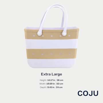 COJU Rubber Tote Bag Waterproof Large Tote Bag for Beach Poolside Travel (Beige)
