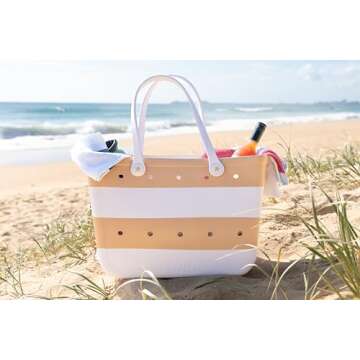 COJU Rubber Tote Bag Waterproof Large Tote Bag for Beach Poolside Travel (Beige)