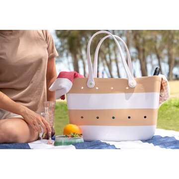 COJU Rubber Tote Bag Waterproof Large Tote Bag for Beach Poolside Travel (Beige)