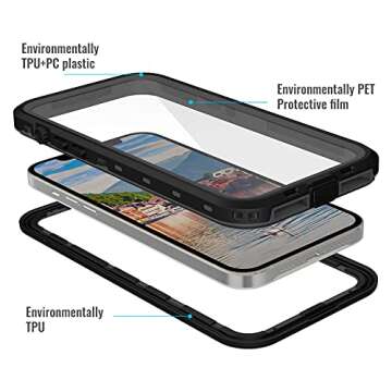 Transy Waterproof iPhone 13 Pro Max Case - Full Body Protection Case for iPhone 13 Pro Max 6.7 inch Waterproof Shockproof Dustproof Phone Case with Built in Screen Protector (Black)