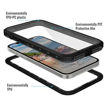 Transy Waterproof iPhone 13 Pro Max Case - Full Body Protection Case for iPhone 13 Pro Max 6.7 inch Waterproof Shockproof Dustproof Phone Case with Built in Screen Protector (Black)