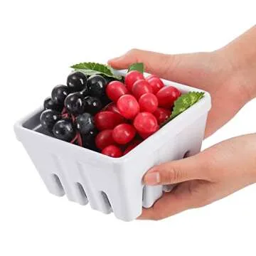 ZEAYEA Set of 2 Berry Basket, Melamine Berry Bowl With Holes, Square Kitchen Fruit Basket for Christmas, 5" Colander for Strawberry, Grape, Cherry, Berries, Veggies