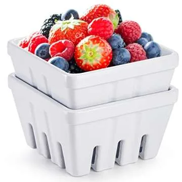 ZEAYEA Set of 2 Berry Basket, Melamine Berry Bowl With Holes, Square Kitchen Fruit Basket for Christmas, 5" Colander for Strawberry, Grape, Cherry, Berries, Veggies